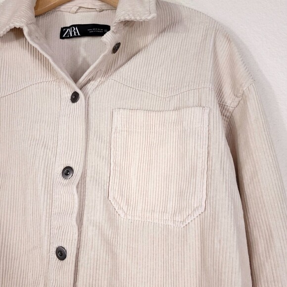 ZARA Corduroy Overshirt Oversized Button Down Shirt Jacket Cream Small Minimal - Picture 6 of 12